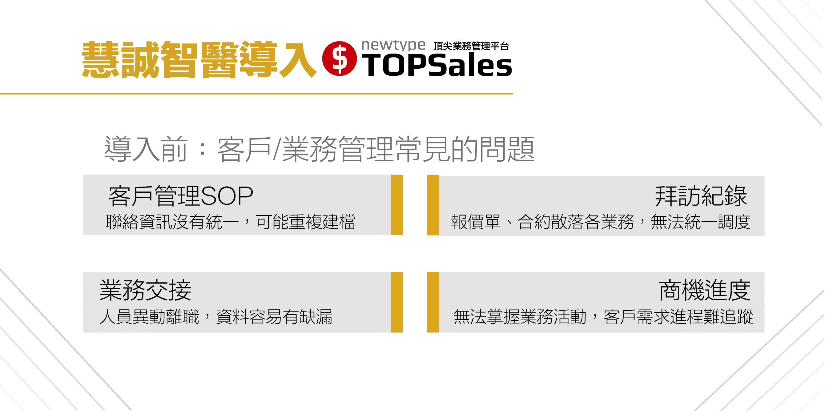 導入TOPSales頂尖業務管理平台之前常見狀況