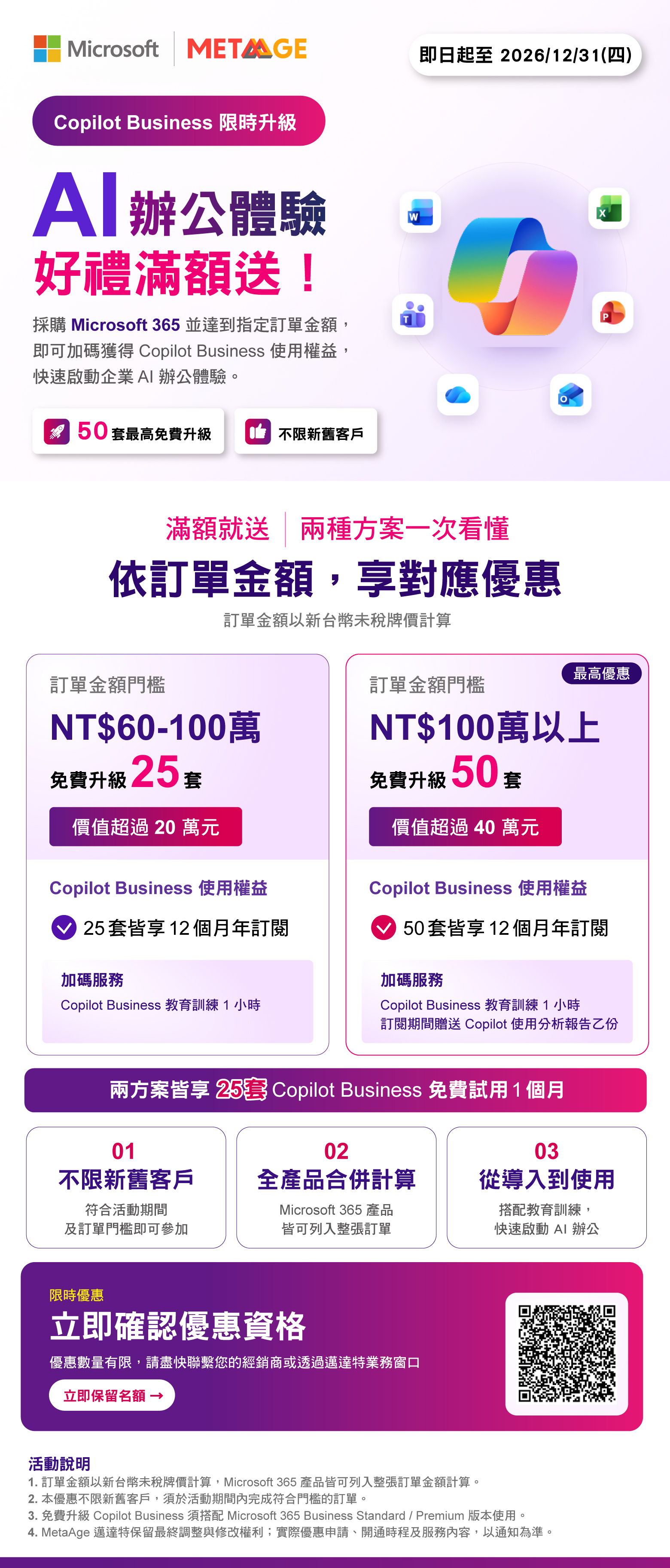Copilot Business 免費升級:Microsoft 365 訂單門檻與參加條件