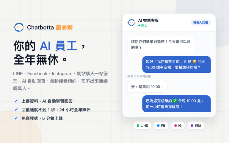 全通路AI客服自動化客服系統 - Chatbotta 創易聊